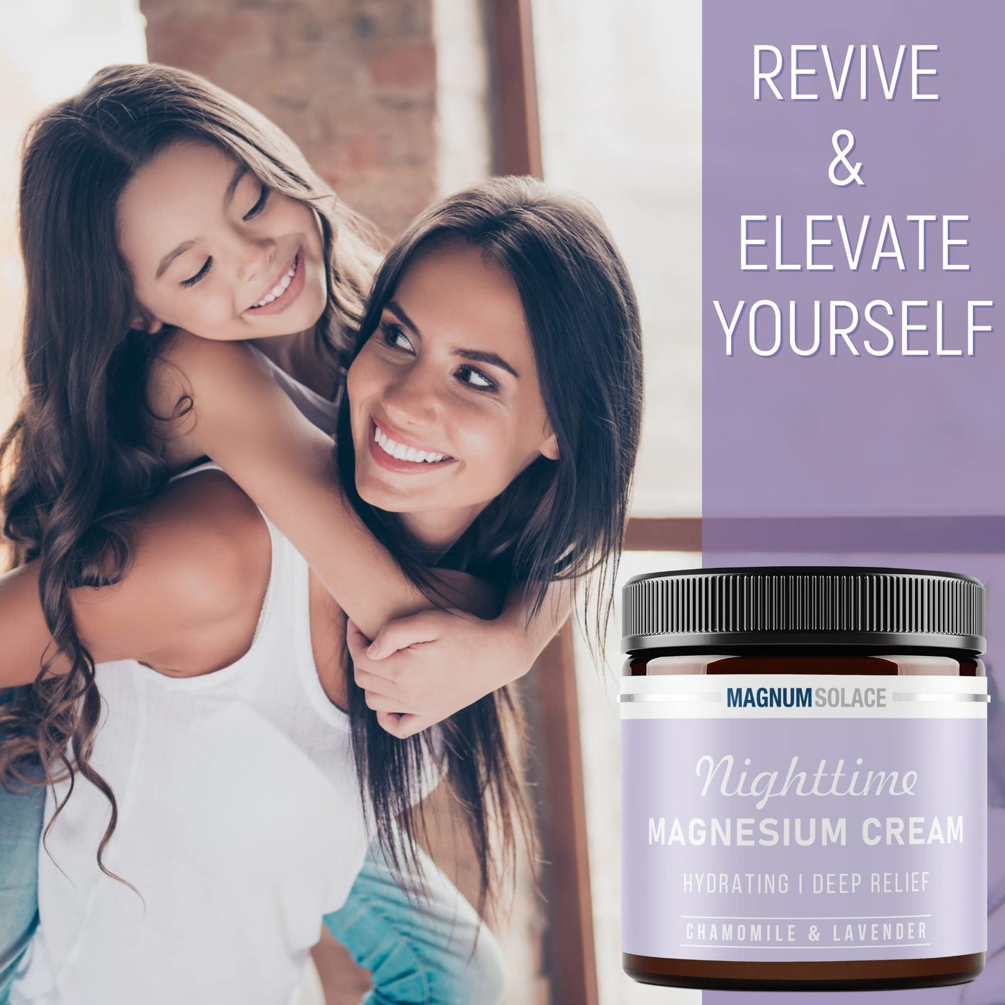 Magnum Solace Magnesium Lotion – Nighttime Magnesium Cream – Apply to Legs, Arms or Chest - Topical Magnesium Chloride – USA Made and Safe for Kids (Chamomile Lavender) - Maple Wellness Supplements