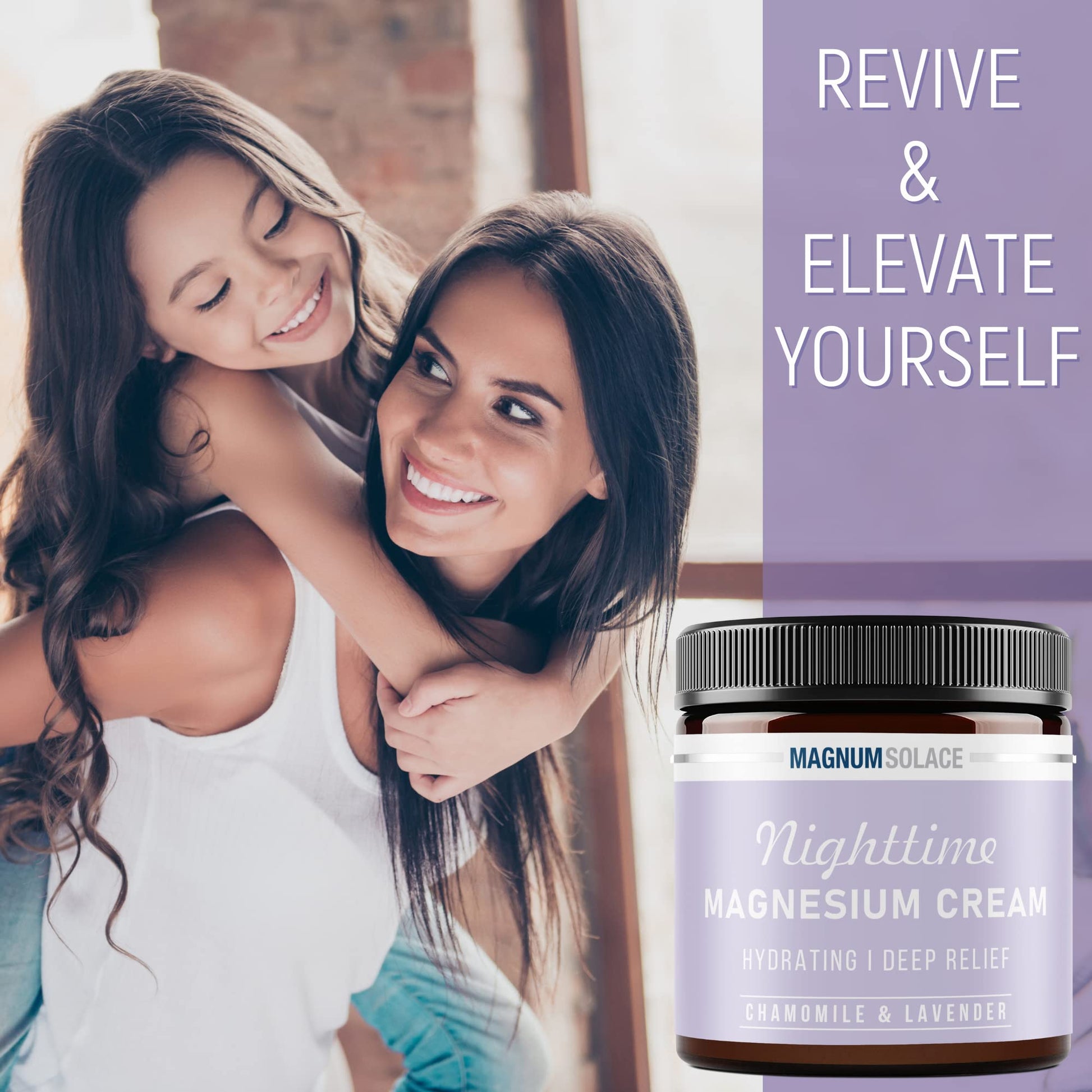 Magnum Solace Magnesium Lotion – Nighttime Magnesium Cream – Apply to Legs, Arms or Chest - Topical Magnesium Chloride – USA Made and Safe for Kids (Chamomile Lavender) - Maple Wellness Supplements