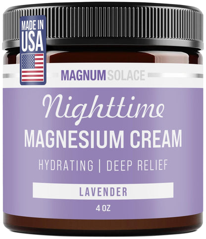 Magnum Solace Magnesium Lotion – Nighttime Magnesium Cream – Apply to Legs, Arms or Chest - Topical Magnesium Chloride – USA Made and Safe for Kids (Lavender) - Maple Wellness Supplements