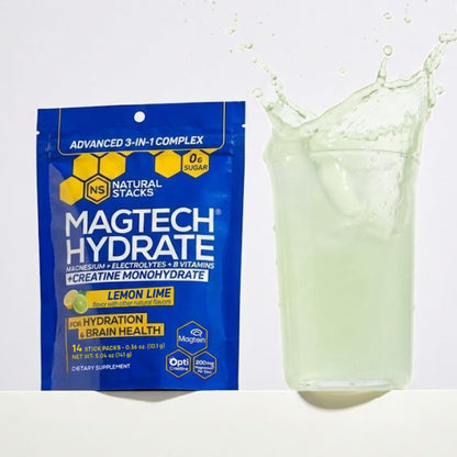 Magtech Magnesium Capsules + Hydration Creatine Powder Lemon Lime Bundle - 3 Forms of Magnesium - Featuring Magtein L-Threonate - Brain Health & Hydration Support* - 44 Total Servings - Maple Wellness Supplements