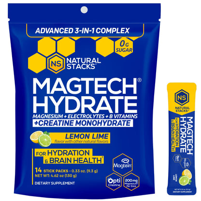 Magtech Magnesium Capsules + Hydration Creatine Powder Lemon Lime Bundle - 3 Forms of Magnesium - Featuring Magtein L-Threonate - Brain Health & Hydration Support* - 44 Total Servings - Maple Wellness Supplements