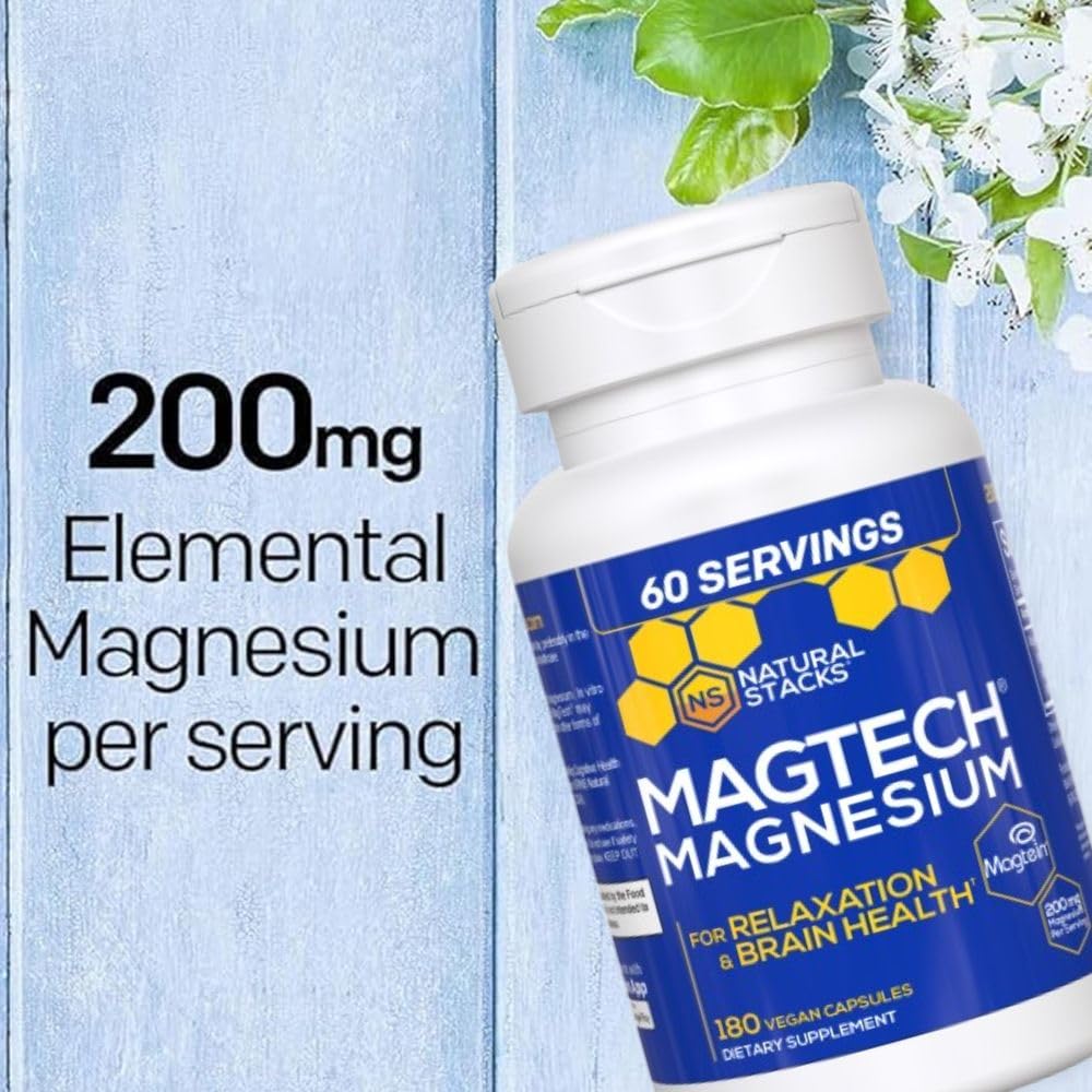 MagTech Magnesium Supplement - 3 Forms of Magnesium: Magtein L-Threonate, Glycinate & Taurate - 200mg Chelated Magnesium Complex - Maple Wellness Supplements