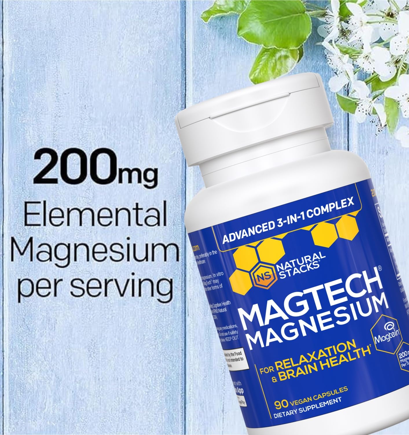 Magtein Magnesium L-Threonate, Glycinate & Taurate – 200mg Chelated Magnesium Complex – MagTech Magnesium Supplement for Relaxation & Brain Health – 90 Capsules - Maple Wellness Supplements