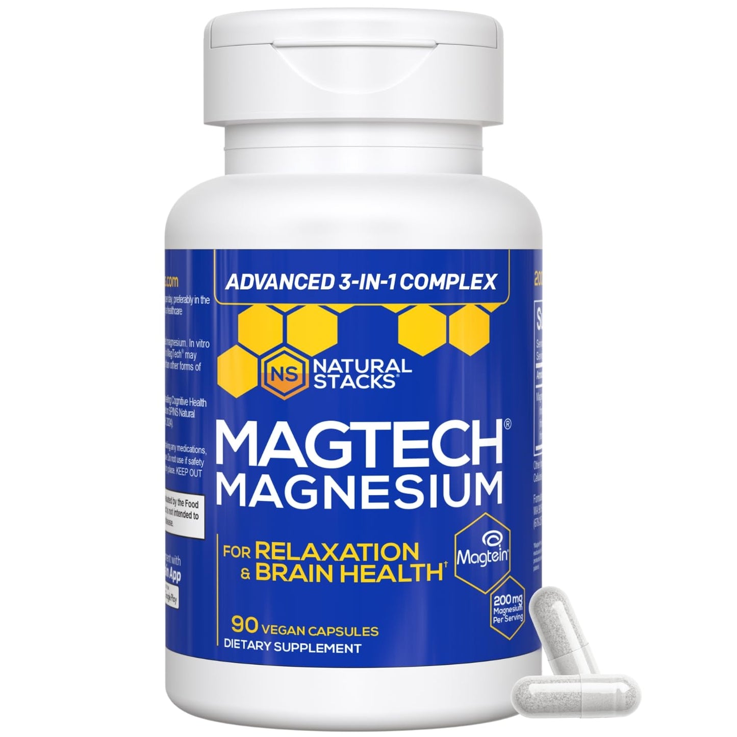Magtein Magnesium L-Threonate, Glycinate & Taurate – 200mg Chelated Magnesium Complex – MagTech Magnesium Supplement for Relaxation & Brain Health – 90 Capsules - Maple Wellness Supplements