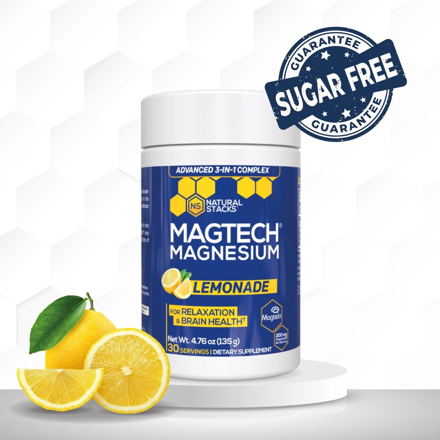Magtein Magnesium L-Threonate, Glycinate & Taurate - MagTech Magnesium Powder - Sugar Free Lemonade Drink - 200mg Chelated Triple Complex - Supports Relaxation & Brain Health* - 30 Servings - Maple Wellness Supplements
