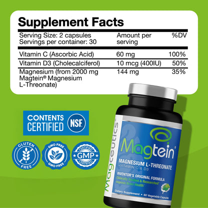 Magtein - Magnesium L-Threonate Supplement, Memory, Focus, Sleep & Brain Health Formula for Men & Women, Cognitive Support for Adults - Maple Wellness Supplements