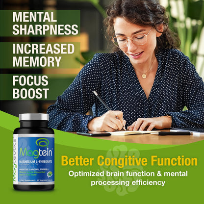 Magtein - Magnesium L-Threonate Supplement, Memory, Focus, Sleep & Brain Health Formula for Men & Women, Cognitive Support for Adults - Maple Wellness Supplements