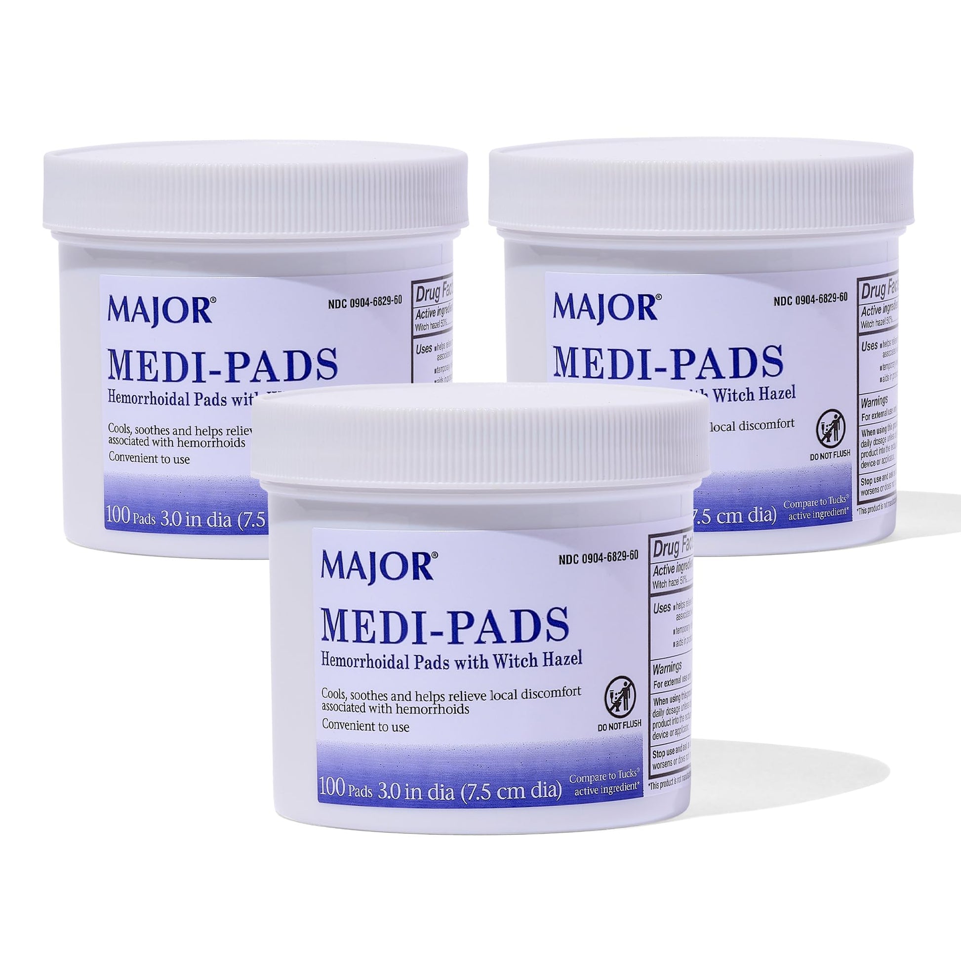 MAJOR Medi-Pads - Hemorrhoidal Hygienic Cleansing Witch Hazel Pads - Cooling Relief with Aloe - 100 Count Jar (3 Pack) - Maple Wellness Supplements