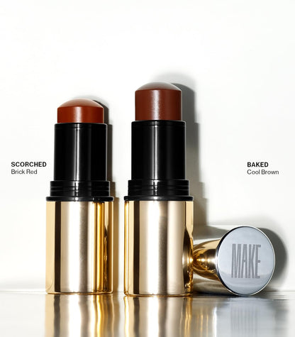 MAKE Beauty Heat Stroke Cream Blush Stick for Cheeks with Natural Hydrating Dewy Finish. Creamy Gel Blush Balm - Shade Baked, Deep Chocolate Brown Cheek Tint - Maple Wellness Supplements