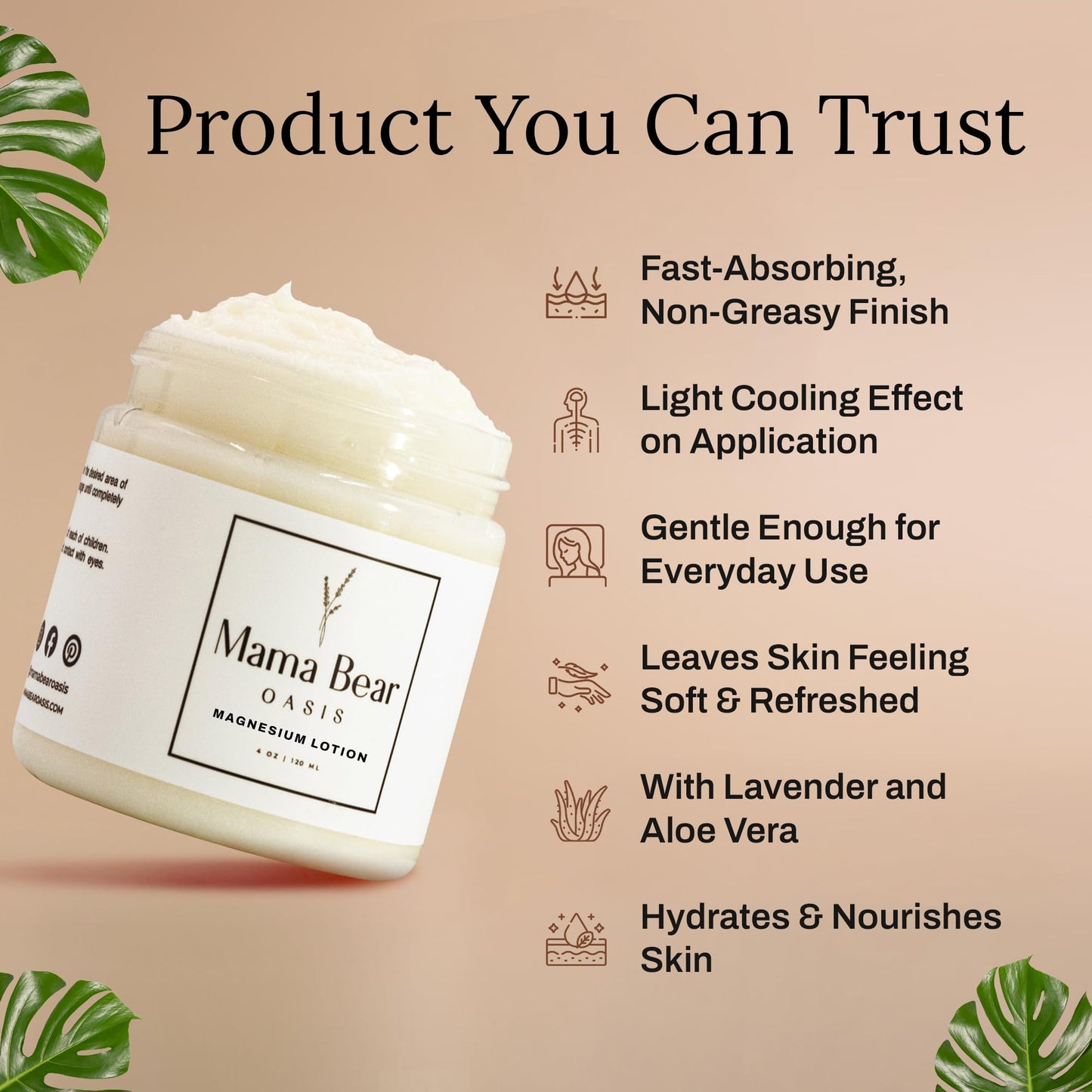 Mama Bear Oasis Lotion - Magnesium Cream - Lavender Magnesium Lotion for Foot, Hands, Legs, Toes Includes Arnica, Vitamin B6, Aloe Vera, MSM (Pack of 2) - Maple Wellness Supplements