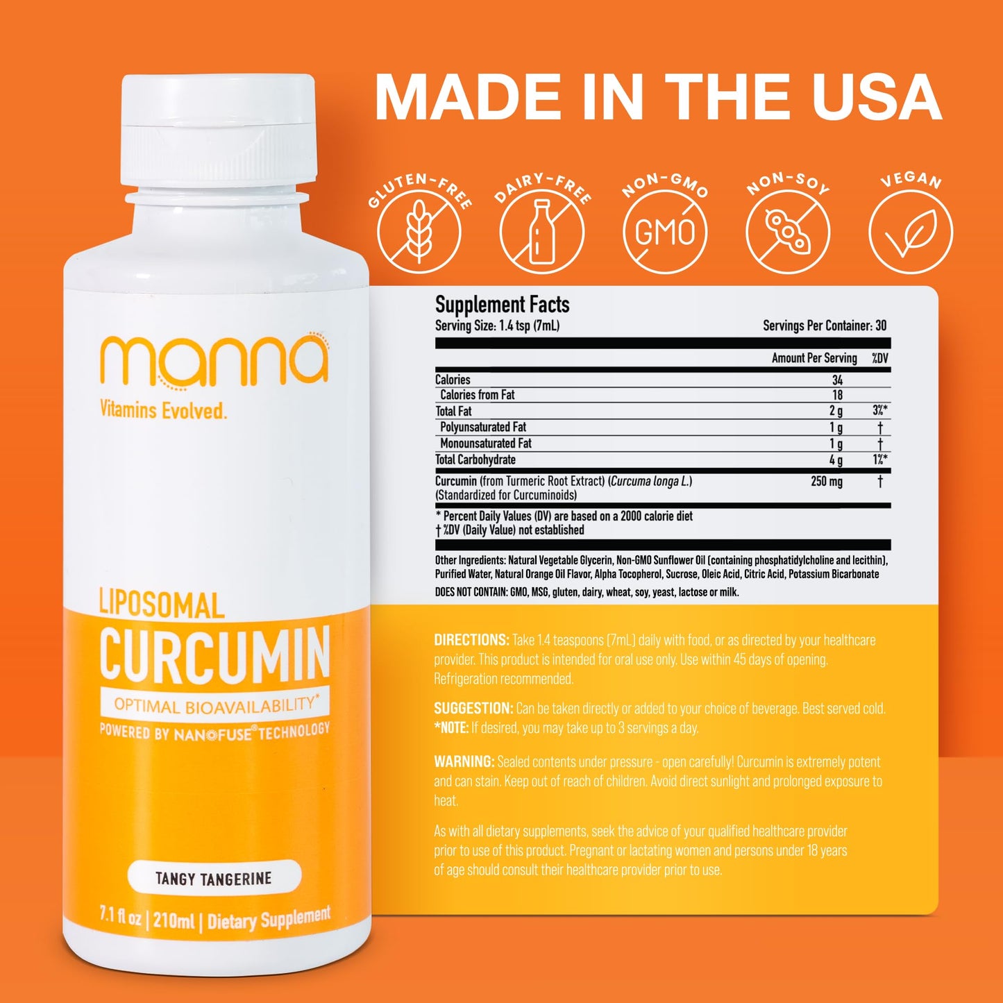 Manna Vitamins Evolved Liposomal Liquid Curcumin for Advanced Absorption Best Turmeric Supplement for Daily Joint & Immune Health Support - Vegan, Non-GMO, 95% Curcuminoids (1 Pack) - Maple Wellness Supplements