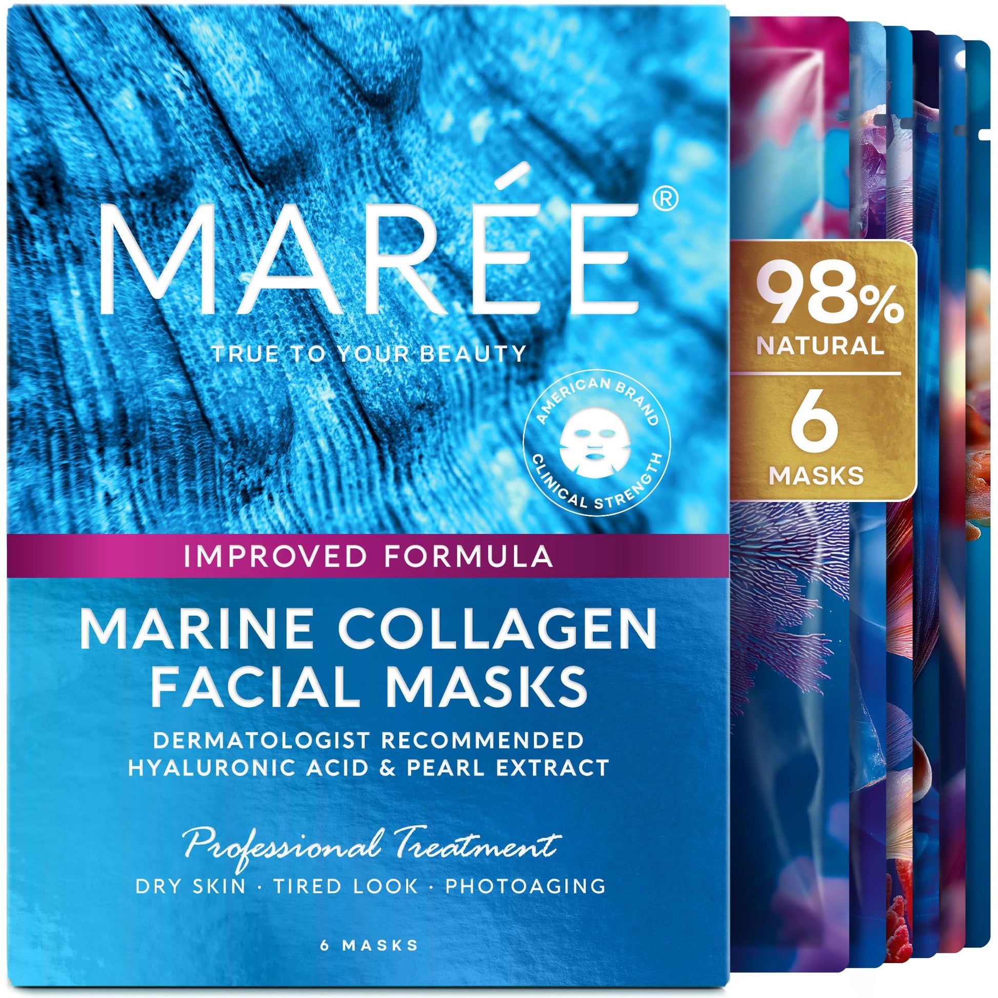MAREE Collagen Facial Mask with Hyaluronic Acid — Sheet Face Mask Skincare — Centella Asiatica, Green & Red Algae Extract - Maple Wellness Supplements