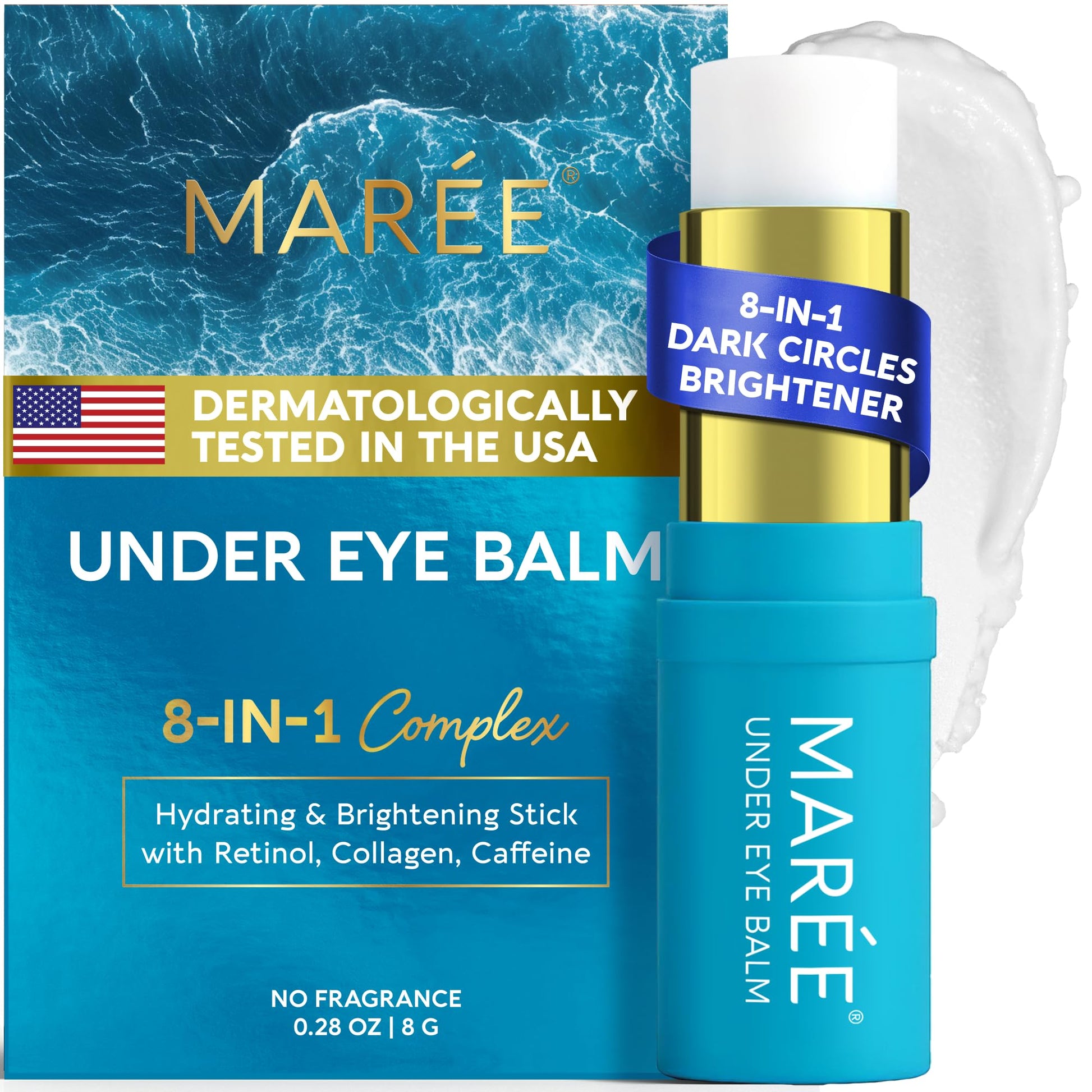 MAREE Under Eye Balm Stick Hydrating – Retinol Caffeine Under Eye Brightener Stick for Older Women – Collagen Undereye Cream - Maple Wellness Supplements