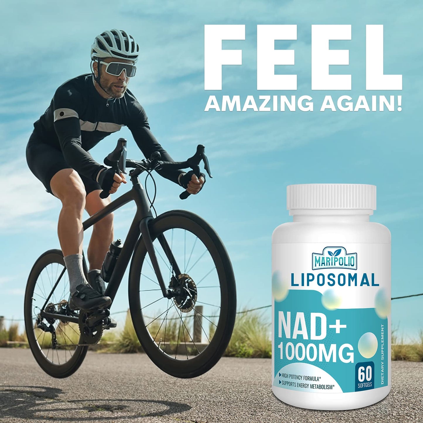 Maripolio Liposomal NAD+ 1000 mg Supplement | High Bioavailability Liposomal Delivery | Cellular Energy & Wellness Support | Pure NAD+ Dietary Supplement for Men,Women, 60 Softgels - Maple Wellness Supplements