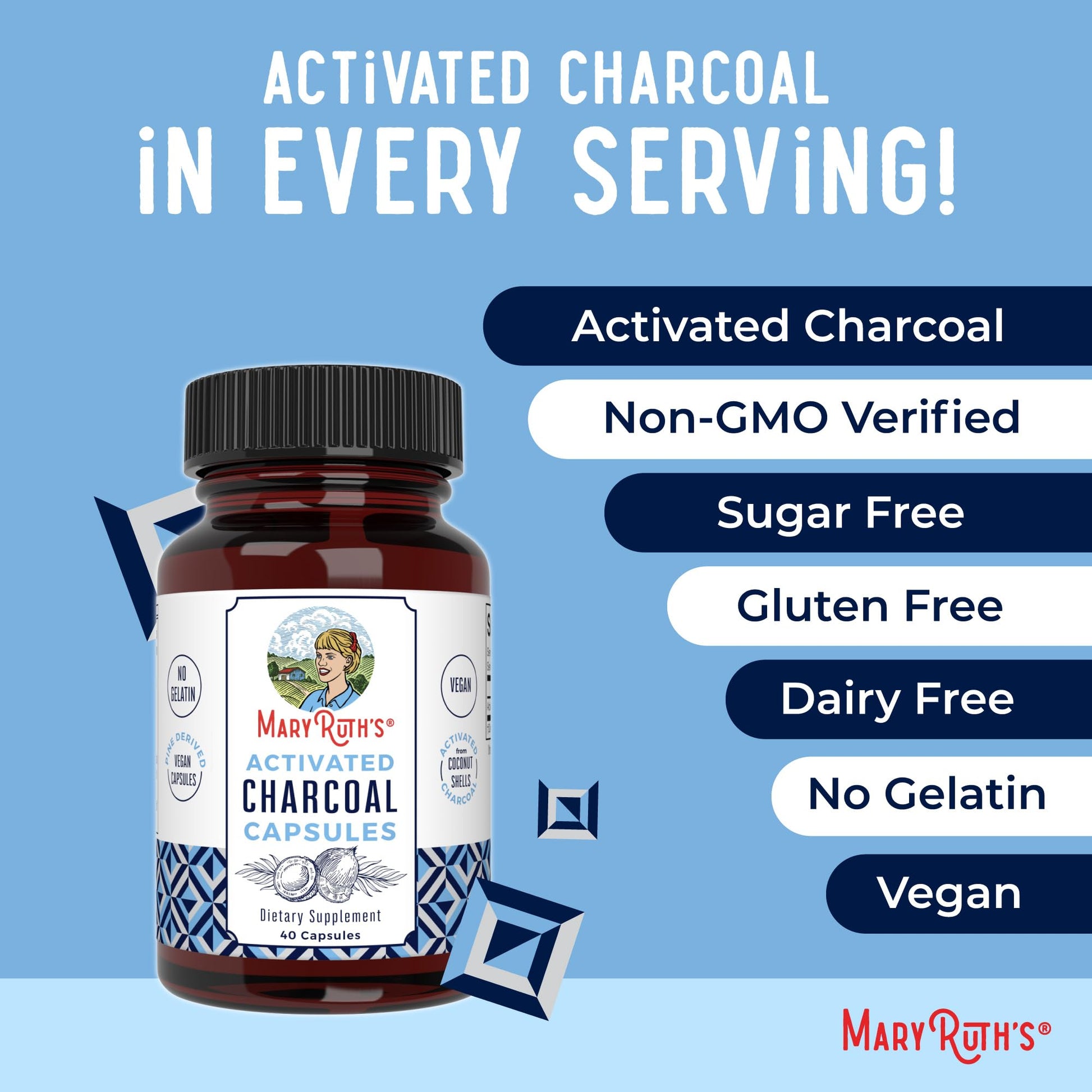 MaryRuth Organics Activated Charcoal Capsules | Substance Adsorption | Derived from Coconut Shells | Vegan Capsules from Pine Trees | Non-GMO | Gluten Free | 40 Count - Maple Wellness Supplements