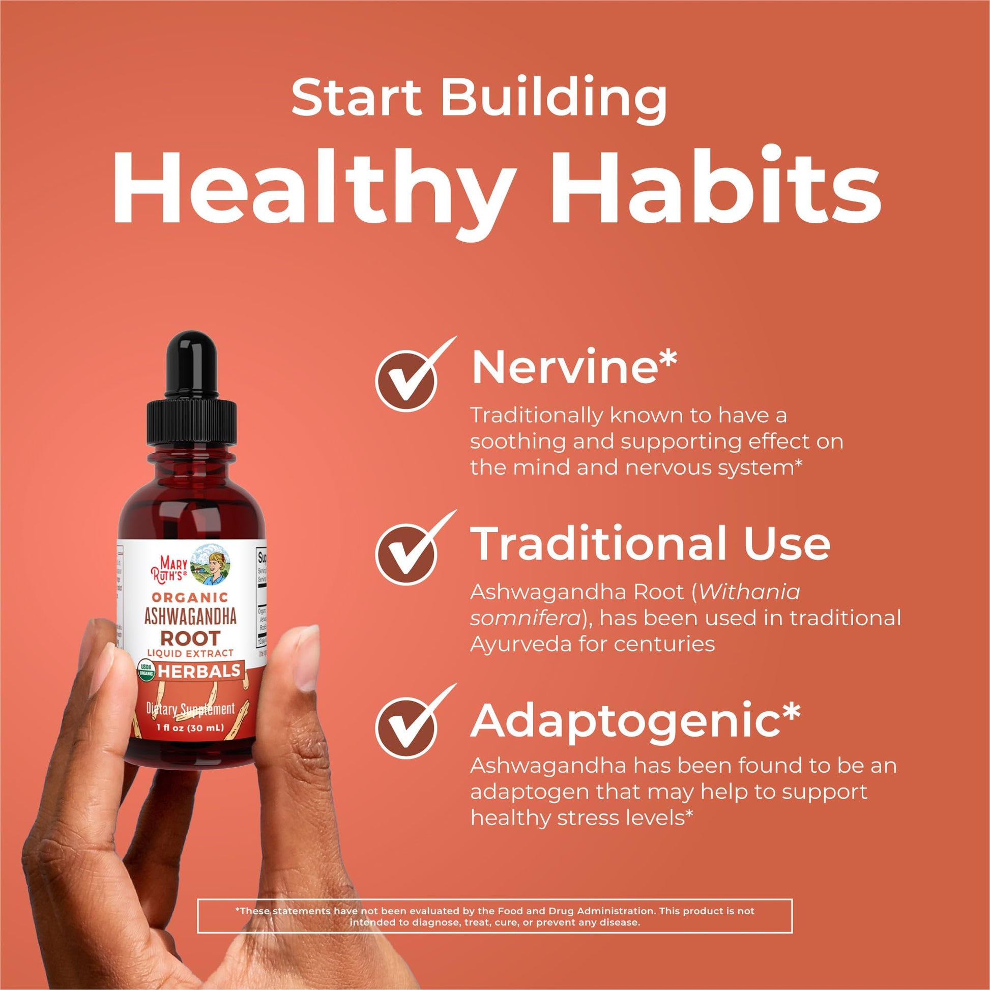MaryRuth Organics Ashwagandha Root | USDA Organic Ashwagandha Liquid Drops | Stress Relief, Natural Calm, Relaxation and Mood Support Supplement | Adaptogenic | Nervine | Vegan | Non-GMO | 60 Servings - Maple Wellness Supplements