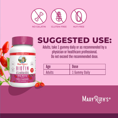 MaryRuth Organics Biotin Gummies | Sugar Free | Vegan | Non-GMO | 2,500 mcg Biotin Supplement | Hair Skin and Nails Vitamins | Hair Growth Vitamins | Hair Growth Supplement | 60 Count - Maple Wellness Supplements