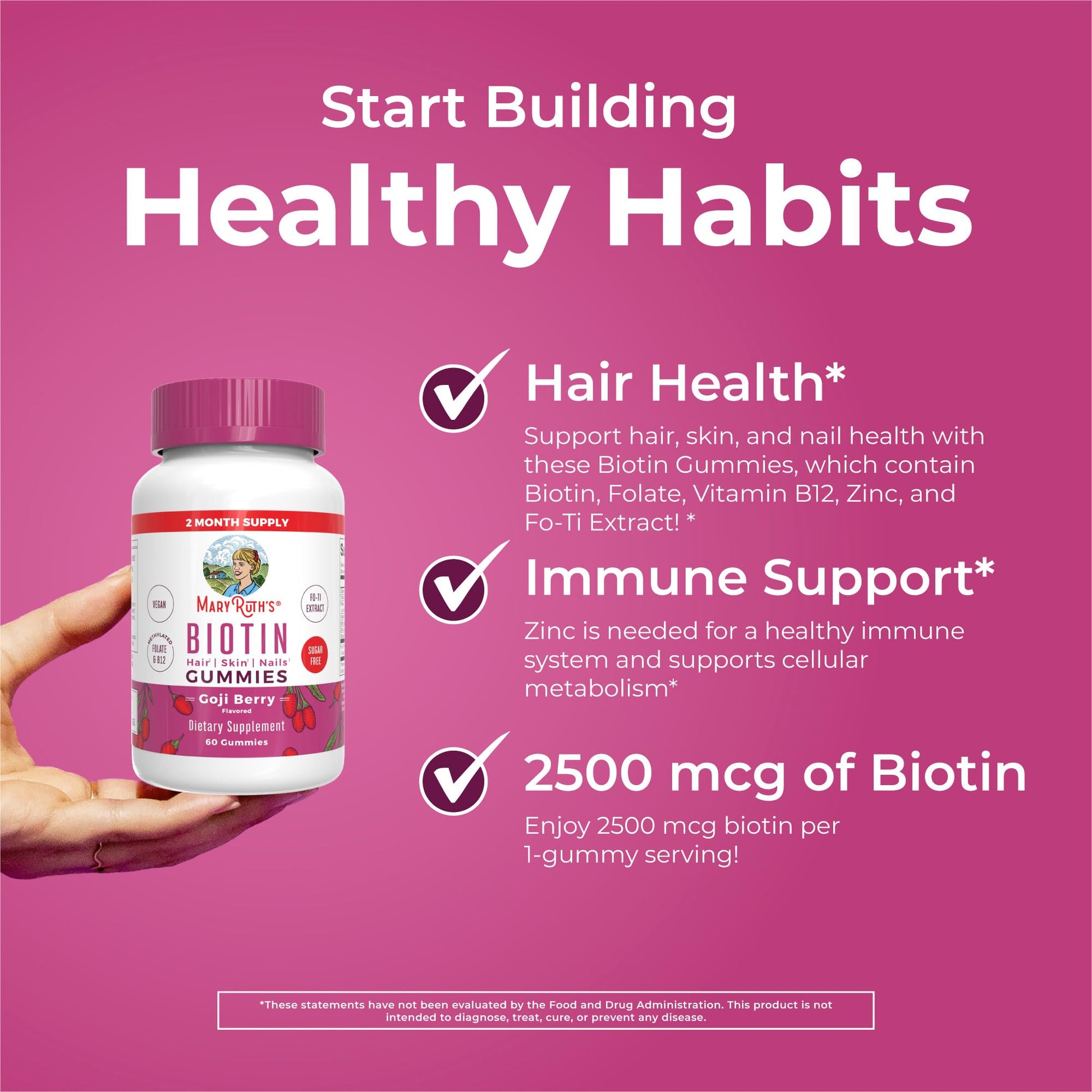 MaryRuth Organics Biotin Gummies | Sugar Free | Vegan | Non-GMO | 2,500 mcg Biotin Supplement | Hair Skin and Nails Vitamins | Hair Growth Vitamins | Hair Growth Supplement | 60 Count - Maple Wellness Supplements