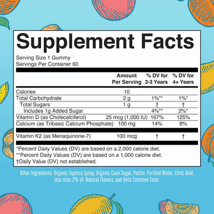 MaryRuth Organics Calcium with Vitamin D & Vitamin K2, 2 Month Supply, Calcium Supplement Supports Bone Health & Joint Support, with Vitamins D3 K2 Gummies, Vegan, Non-GMO, Gluten Free, 60 Count - Maple Wellness Supplements