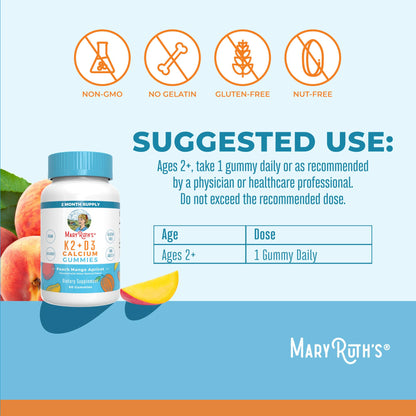 MaryRuth Organics Calcium with Vitamin D & Vitamin K2, 2 Month Supply, Calcium Supplement Supports Bone Health & Joint Support, with Vitamins D3 K2 Gummies, Vegan, Non-GMO, Gluten Free, 60 Count - Maple Wellness Supplements