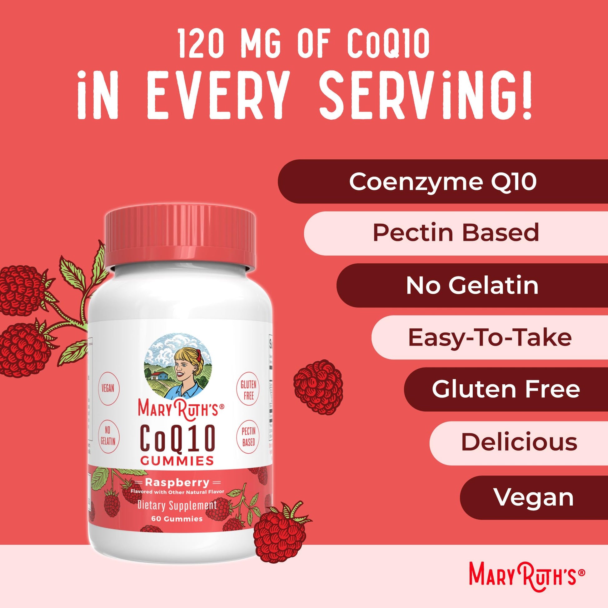 MaryRuth Organics CoQ10 Gummies | Coenzyme Q10 | Gummy Supplements for Heart Health & Cellular Health | Antioxidant | CoQ10 120 mg | Vegan | Non-GMO | Gluten Free | 60 Count | 1 Month Supply - Maple Wellness Supplements