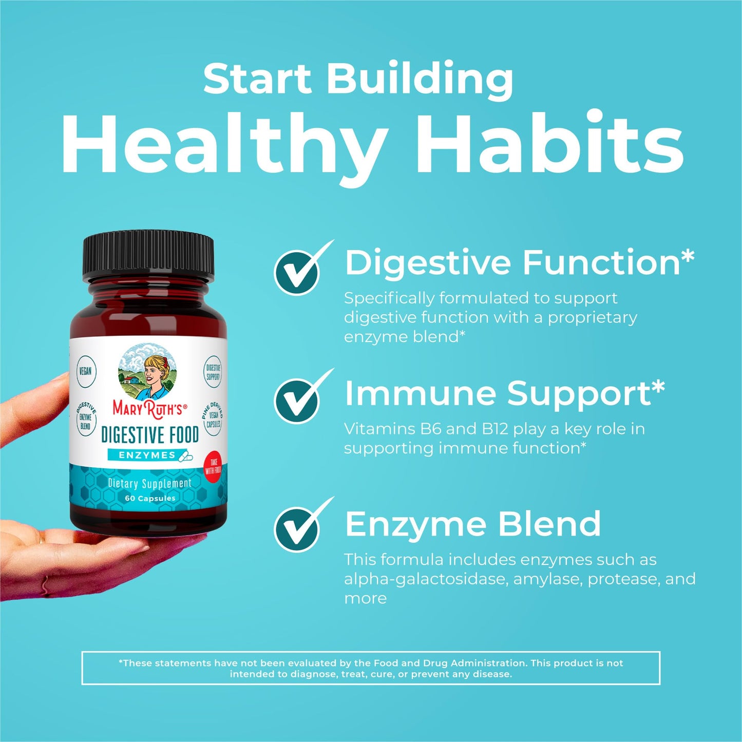 MaryRuth Organics Digestive Enzymes | Up to 2 Month Supply | Vegan Digestive Health Aid and Gut Health Enzyme Complex | Over 12 Enzymes | Vitamins B6 & B12 - Maple Wellness Supplements