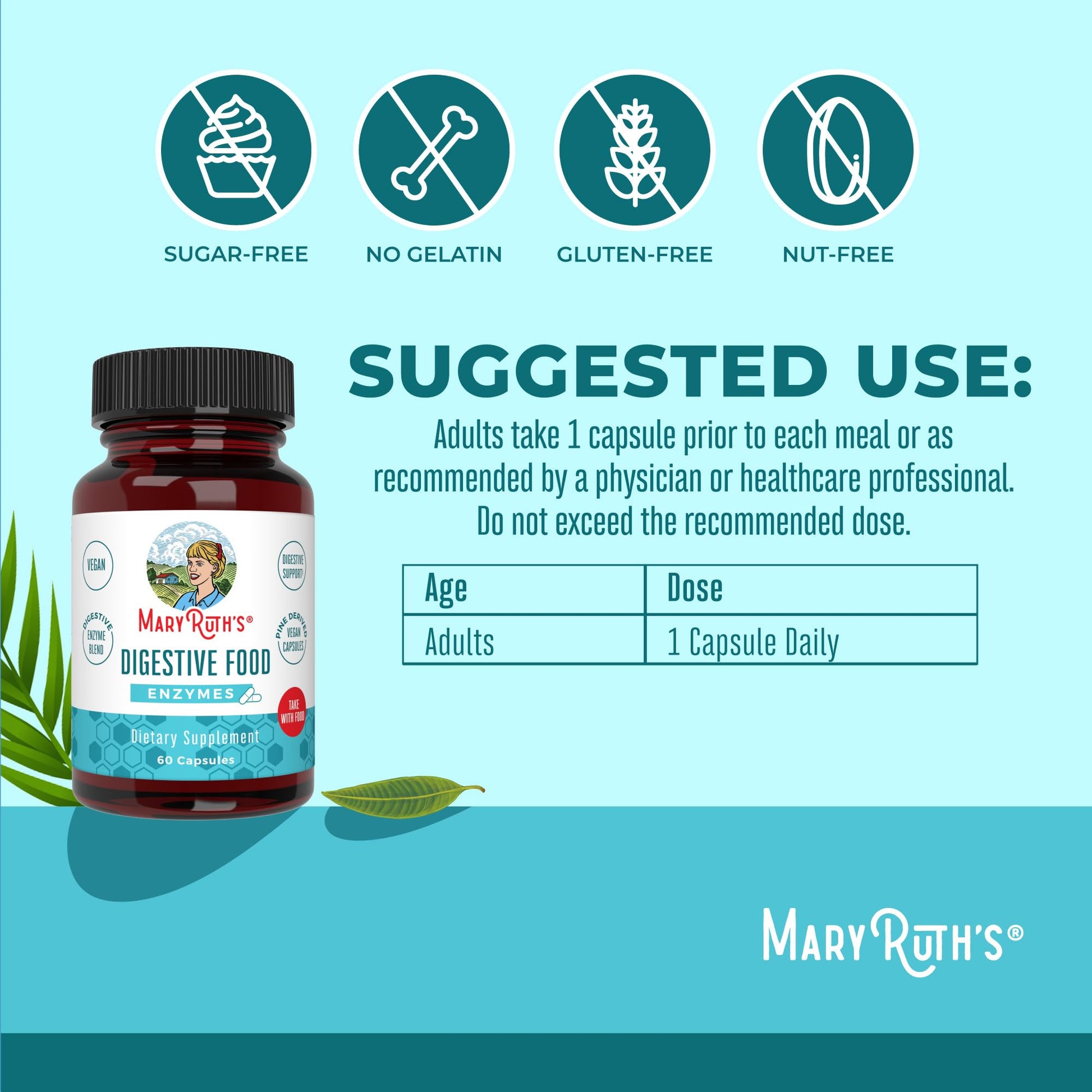 MaryRuth Organics Digestive Enzymes | Up to 2 Month Supply | Vegan Digestive Health Aid and Gut Health Enzyme Complex | Over 12 Enzymes | Vitamins B6 & B12 - Maple Wellness Supplements