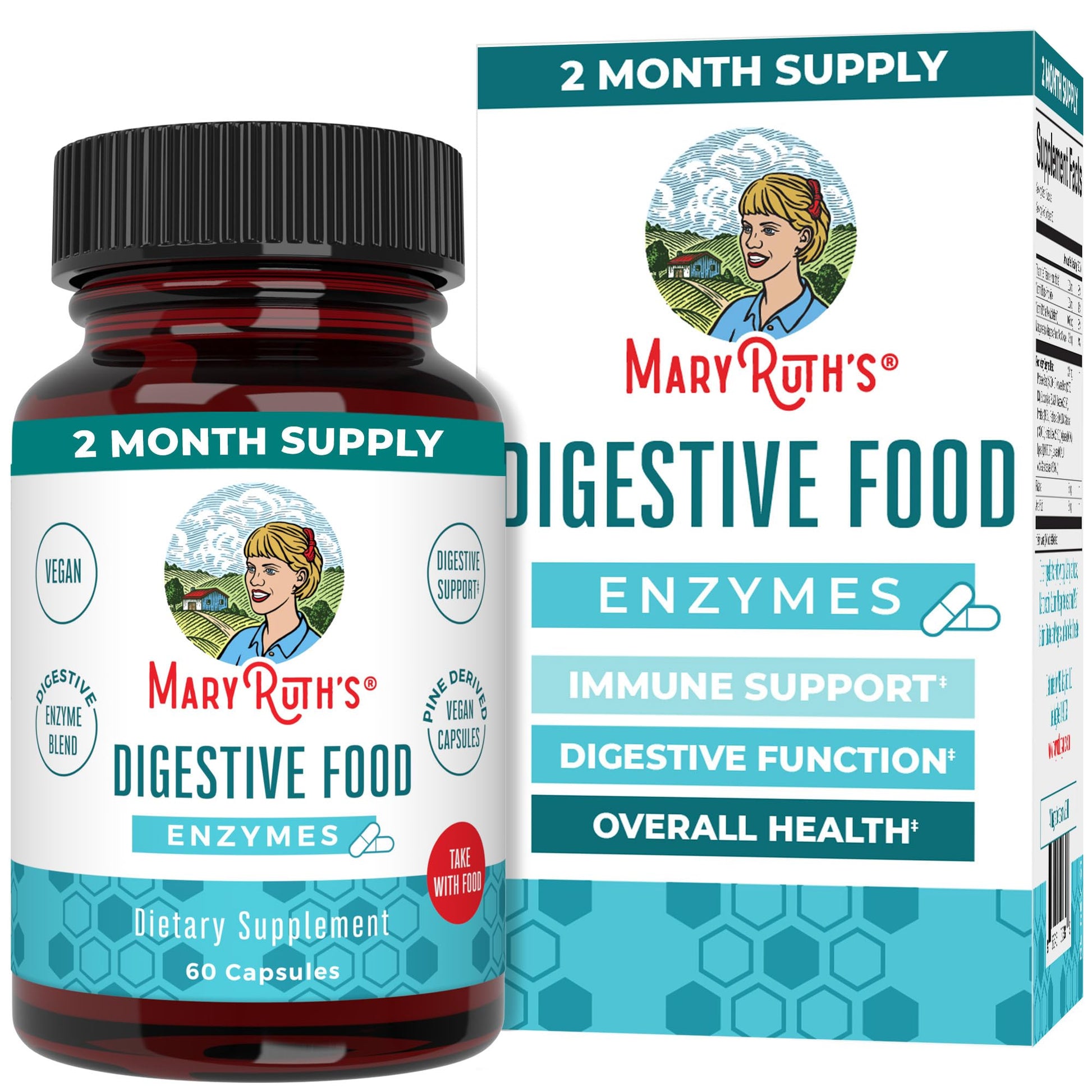 MaryRuth Organics Digestive Enzymes | Up to 2 Month Supply | Vegan Digestive Health Aid and Gut Health Enzyme Complex | Over 12 Enzymes | Vitamins B6 & B12 - Maple Wellness Supplements