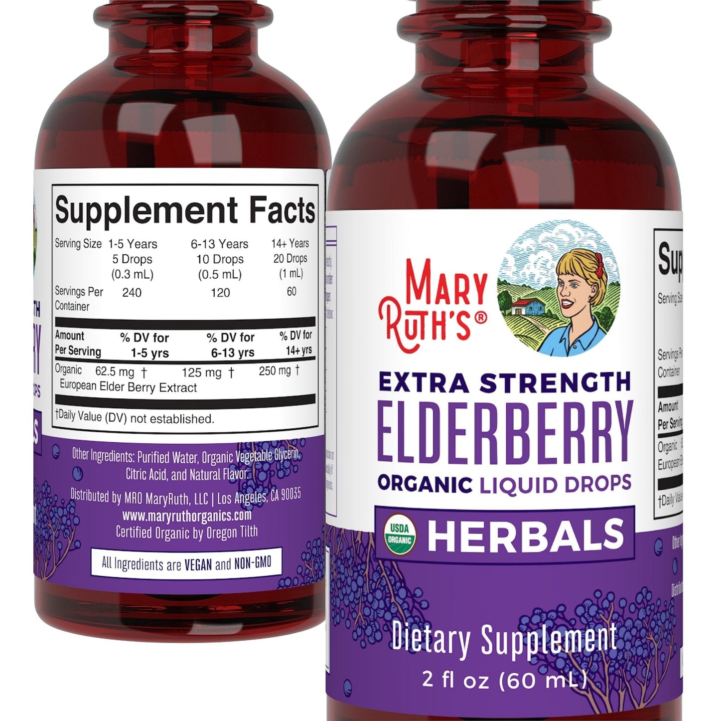MaryRuth Organics Elderberry Syrup Extra Strength, USDA Organic Elderberry, Sugar Free Adults & Kids Immune Support Supplement for Ages 1+, Clean Label Project Verified®, Vegan, Gluten Free, 2 Fl Oz - Maple Wellness Supplements
