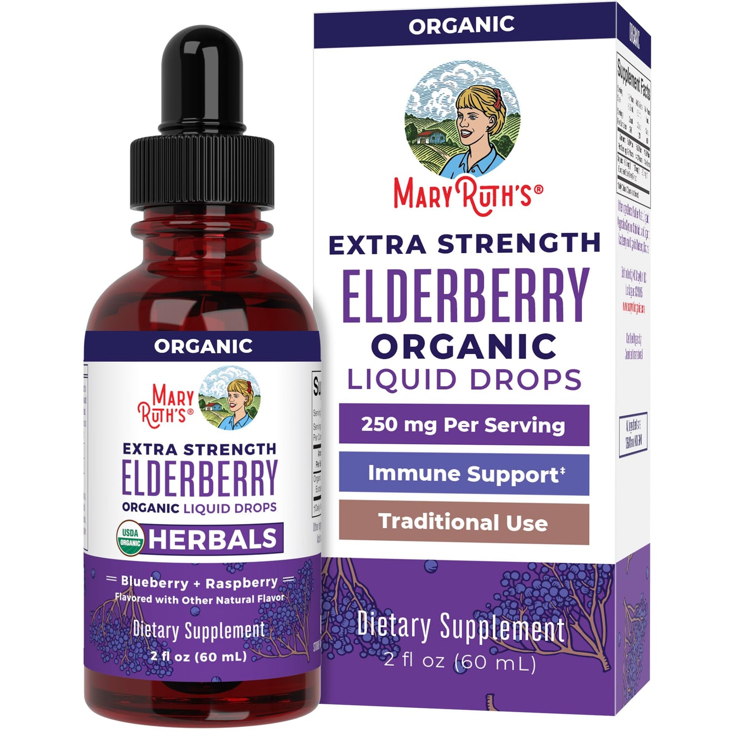 MaryRuth Organics Elderberry Syrup Extra Strength, USDA Organic Elderberry, Sugar Free Adults & Kids Immune Support Supplement for Ages 1+, Clean Label Project Verified®, Vegan, Gluten Free, 2 Fl Oz - Maple Wellness Supplements