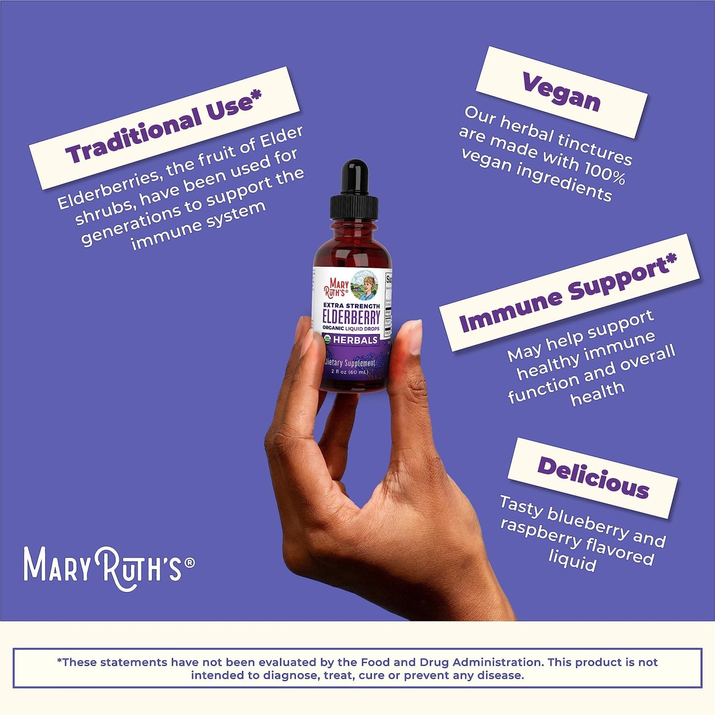 MaryRuth Organics Elderberry Syrup Extra Strength, USDA Organic Elderberry, Sugar Free Adults & Kids Immune Support Supplement for Ages 1+, Clean Label Project Verified®, Vegan, Gluten Free, 2 Fl Oz - Maple Wellness Supplements