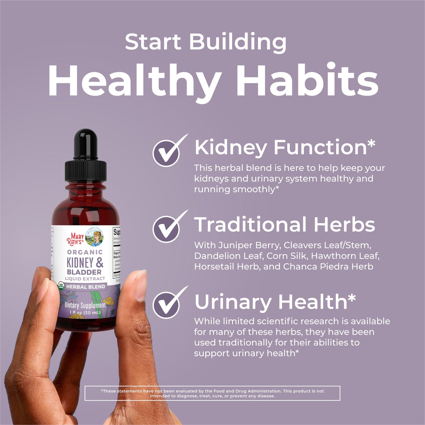 MaryRuth Organics Herbal Supplement Drops | Support Renal & Urinary Systems | Juniper Berry | Cleavers | Dandelion | Hawthorn | Horsetail & Chanca Piedra | Vegan | Non-GMO | 1 Fl Oz - Maple Wellness Supplements