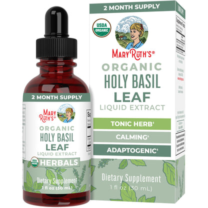 MaryRuth Organics Holy Basil Sugar Free | Tulsi Holy Basil Herbal Liquid Drops | Antioxidant | Cognitive Function | Digestive Support | Energy Levels | Vegan | Non-GMO | 1 Fl Oz - Maple Wellness Supplements