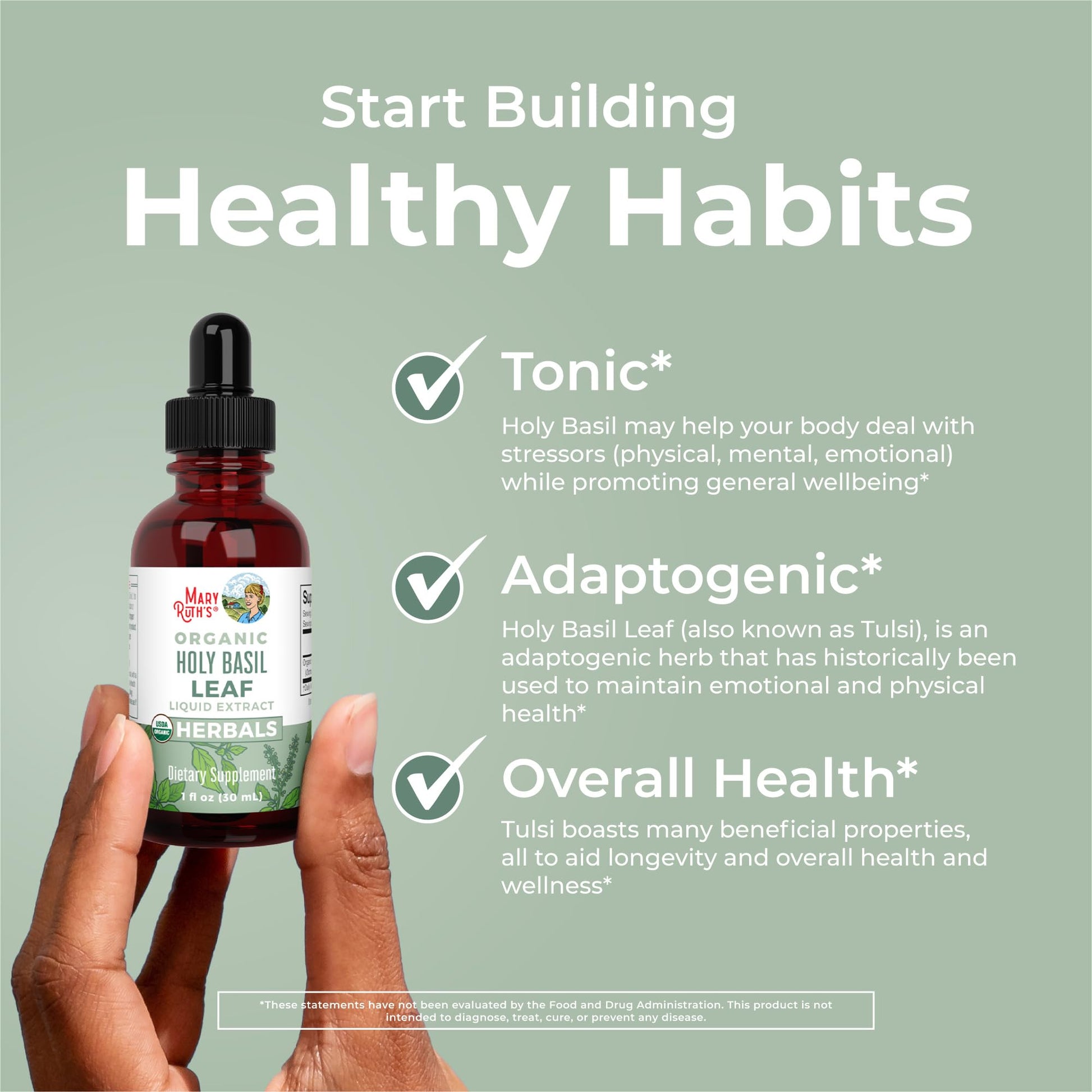 MaryRuth Organics Holy Basil Sugar Free | Tulsi Holy Basil Herbal Liquid Drops | Antioxidant | Cognitive Function | Digestive Support | Energy Levels | Vegan | Non-GMO | 1 Fl Oz - Maple Wellness Supplements
