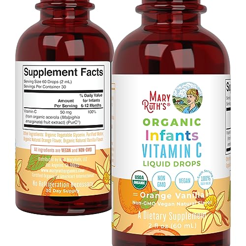 MaryRuth Organics Infant & Baby Vitamin C Supplement | USDA Organic Vitamin C Liquid Drops for Infants | Ages 6-12 Months | Immune Support | Overall Health | Vegan | Non-GMO | Gluten Free | 2 Fl Oz - Maple Wellness Supplements
