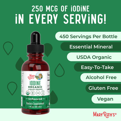 MaryRuth Organics Iodine Liquid Drops | Potassium Iodide | 1 Year Supply | 450 Servings | Thyroid Health | USDA Organic| - Maple Wellness Supplements