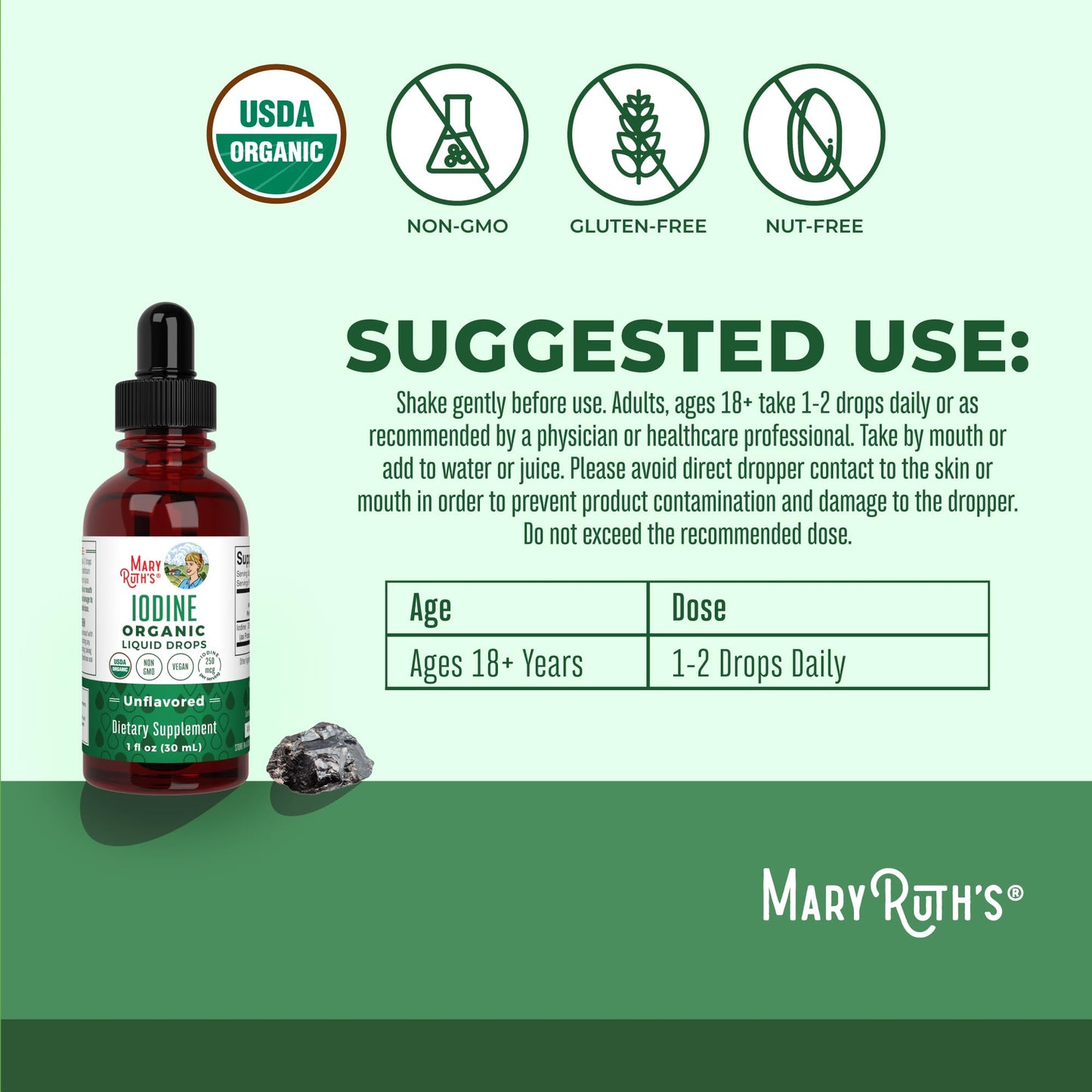 MaryRuth Organics Iodine Liquid Drops | Potassium Iodide | 1 Year Supply | 450 Servings | Thyroid Health | USDA Organic| - Maple Wellness Supplements