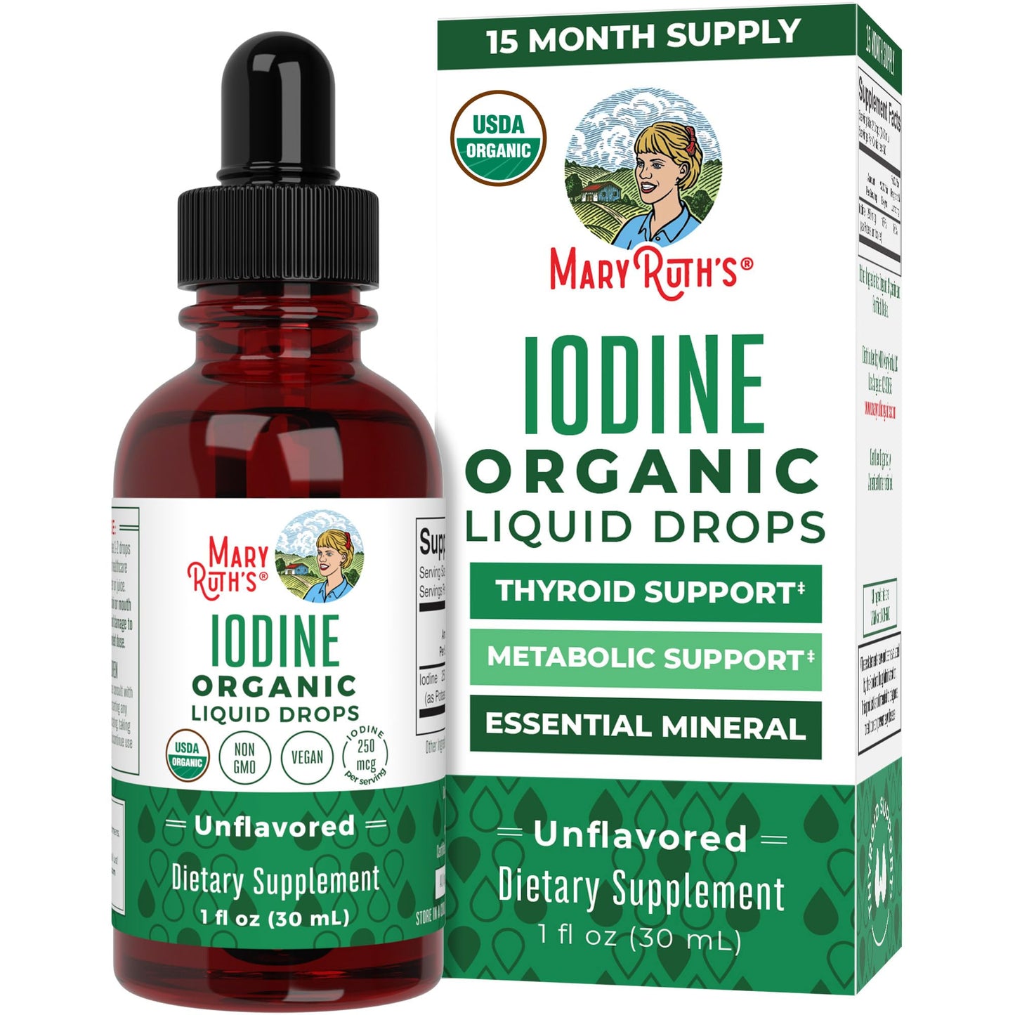 MaryRuth Organics Iodine Liquid Drops | Potassium Iodide | 1 Year Supply | 450 Servings | Thyroid Health | USDA Organic| - Maple Wellness Supplements