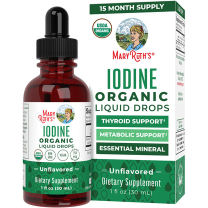MaryRuth Organics Iodine Liquid Drops | Potassium Iodide | 1 Year Supply | 450 Servings | Thyroid Health | USDA Organic| - Maple Wellness Supplements