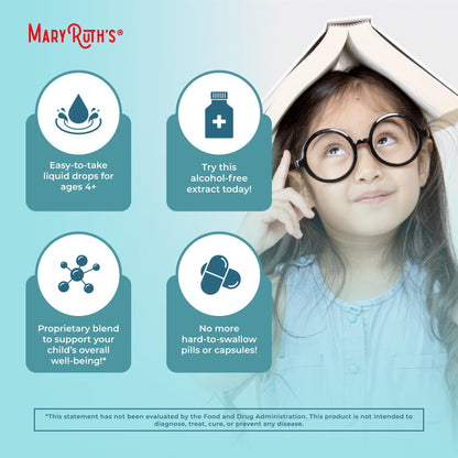 MaryRuth Organics Kids Focus & Attention Drops | USDA Organic Drops | Ginkgo Biloba | Rhodiola Root & Licorice Root | Adaptogenic | Calm | Vegan | Non-GMO | Gluten Free | 30 Servings - Maple Wellness Supplements