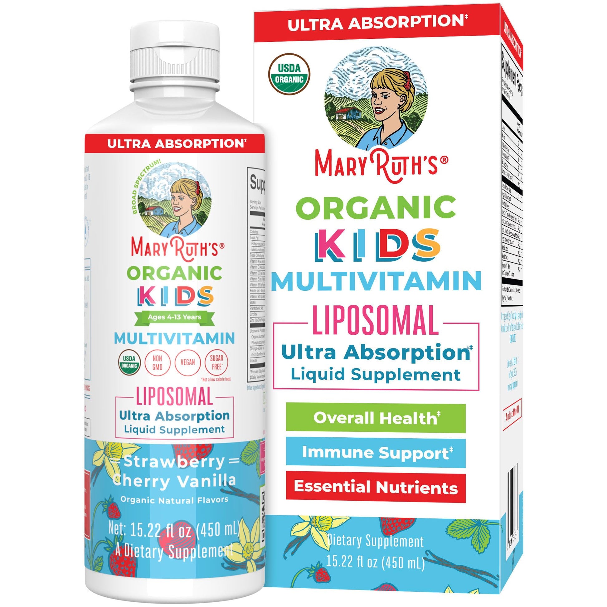 MaryRuth Organics Kids Multivitamin Liposomal | Vegan, Sugar-Free Vitamins for Kids | Ages 4+ | 2 Month Supply | 15.22 Fl Oz - Maple Wellness Supplements