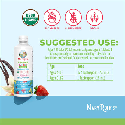 MaryRuth Organics Kids Multivitamin Liposomal | Vegan, Sugar-Free Vitamins for Kids | Ages 4+ | 2 Month Supply | 15.22 Fl Oz - Maple Wellness Supplements