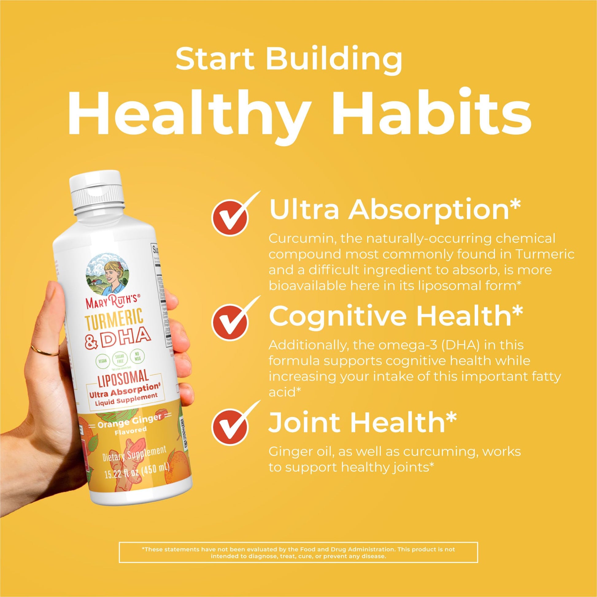 MaryRuth Organics | Liposomal Turmeric & DHA | Curcumin | Ginger Root Oil | Algal DHA & Vitamin E | Cognitive Function | Mood Support | Joint Health | Liquid Supplement | 15.22 oz - Maple Wellness Supplements