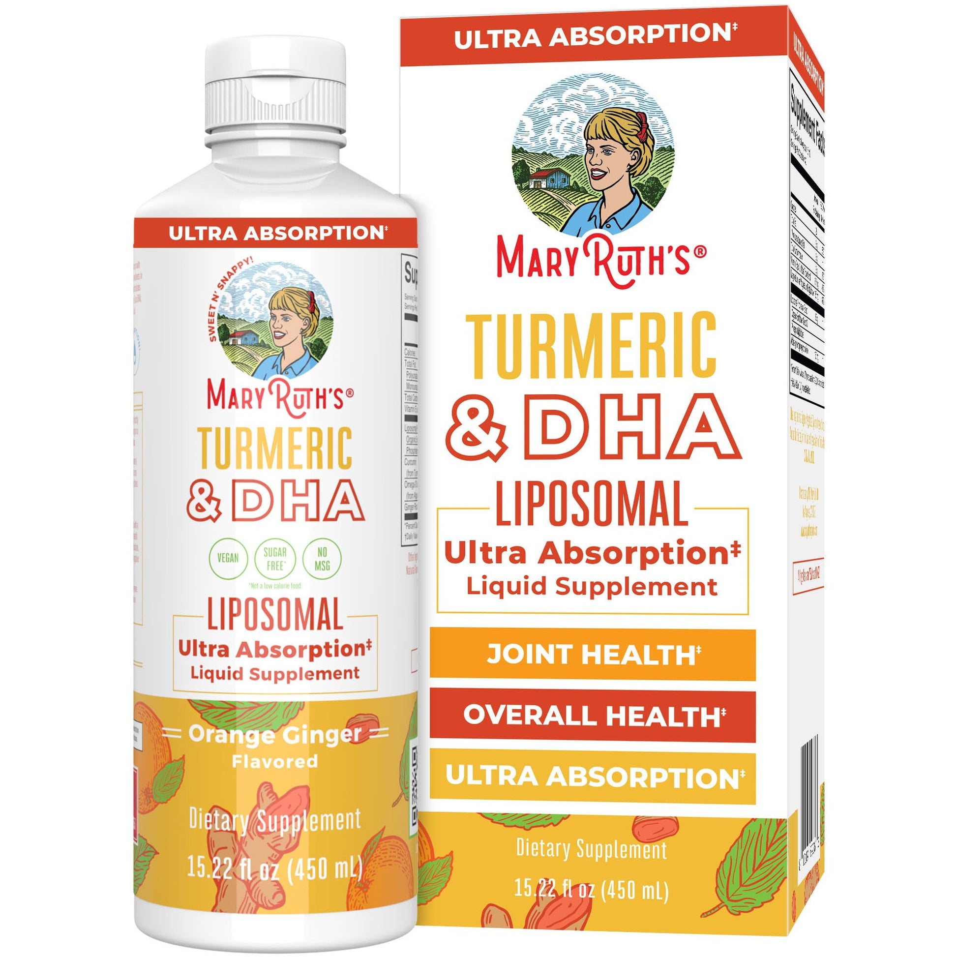 MaryRuth Organics | Liposomal Turmeric & DHA | Curcumin | Ginger Root Oil | Algal DHA & Vitamin E | Cognitive Function | Mood Support | Joint Health | Liquid Supplement | 15.22 oz - Maple Wellness Supplements