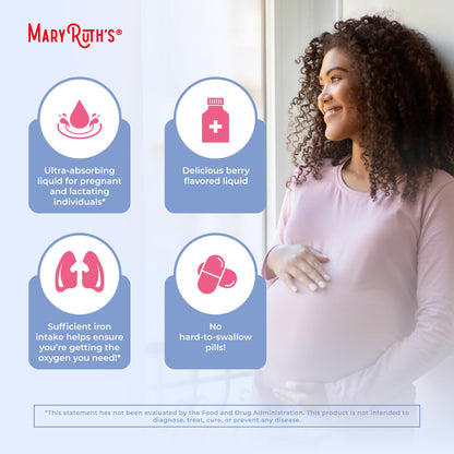 MaryRuth Organics | Liquid Iron Supplement Prenatal & Postnatal for Pregnant & Lactating | Iron Deficiency | Immune Support | Sugar/Gluten Free | Vegan | Non-GMO | 15.22 Fl Oz - Maple Wellness Supplements