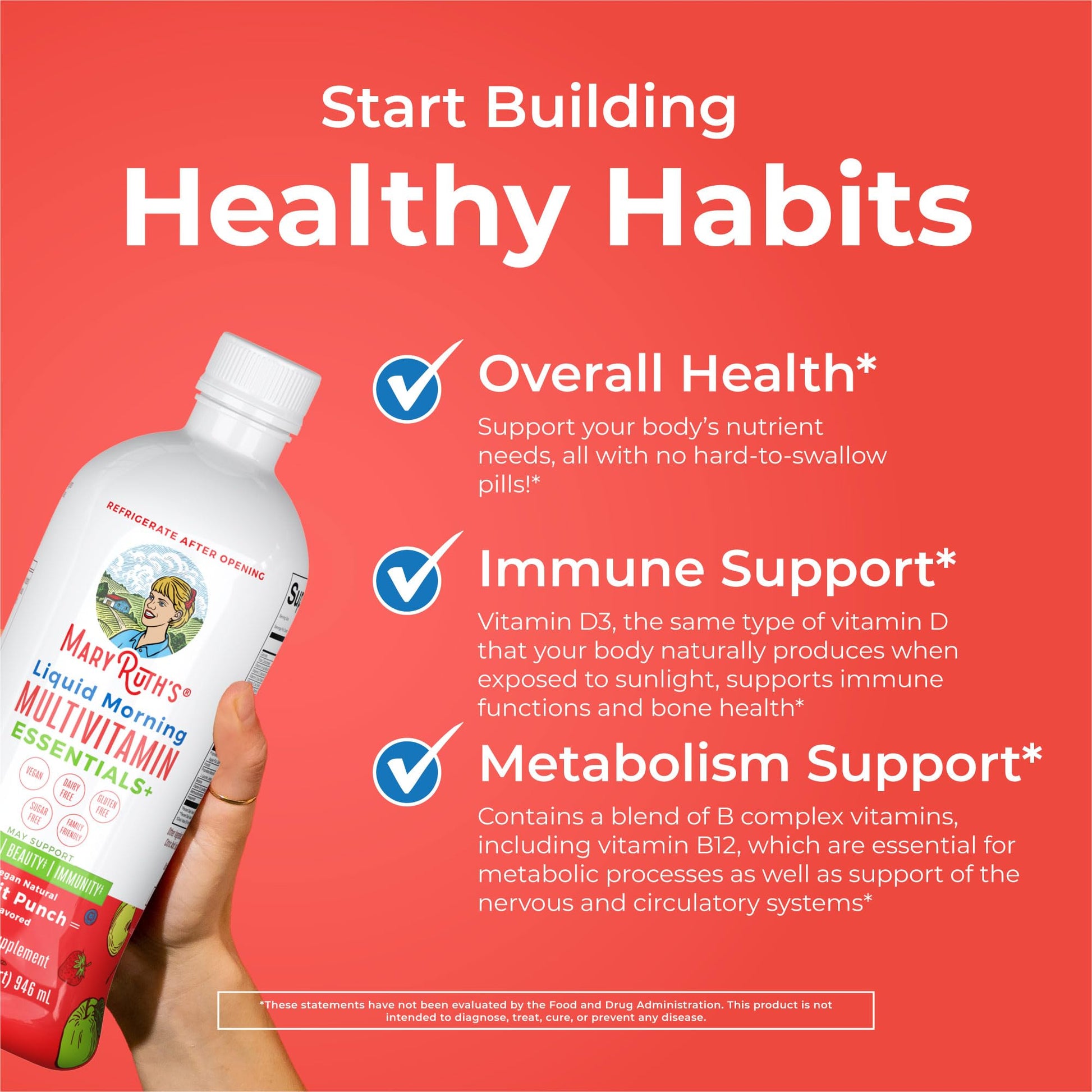 MaryRuth Organics Liquid Morning Multivitamin Essentials+ | Vitamin A C D E B6 B12 Biotin Zinc, Mens Womens Multivitamin, Immune Support, Beauty | Sugar Free | Vitamins for Ages 1+ | Vegan | 32 Fl Oz - Maple Wellness Supplements