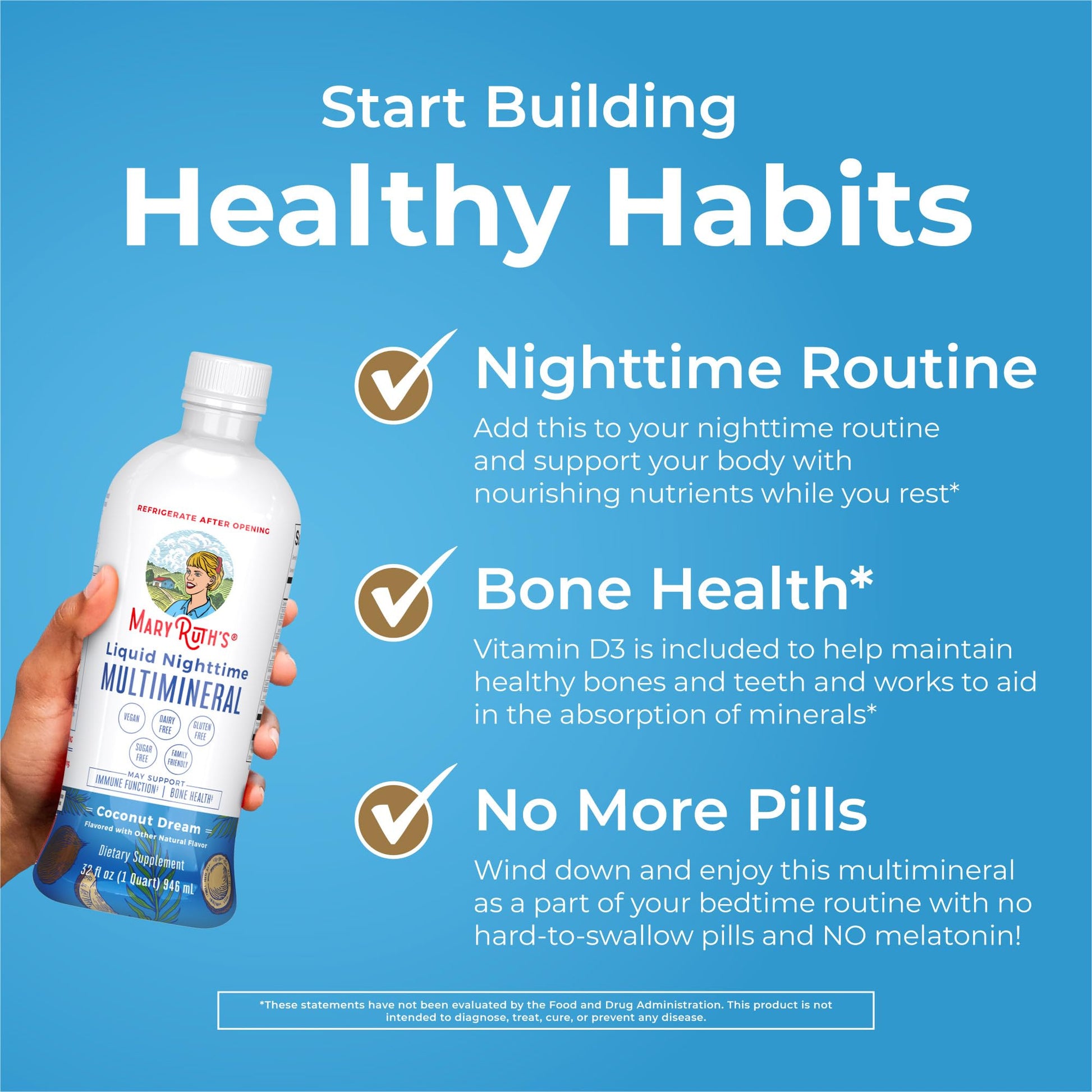 MaryRuth Organics Liquid Nighttime Multimineral | No Melatonin | Bedtime Routine | Magnesium Citrate | Calcium | Zinc | Vitamin D3| Available in 4 Flavors - Vegan | Sugar Free | Gluten Free | 32 Oz - Maple Wellness Supplements