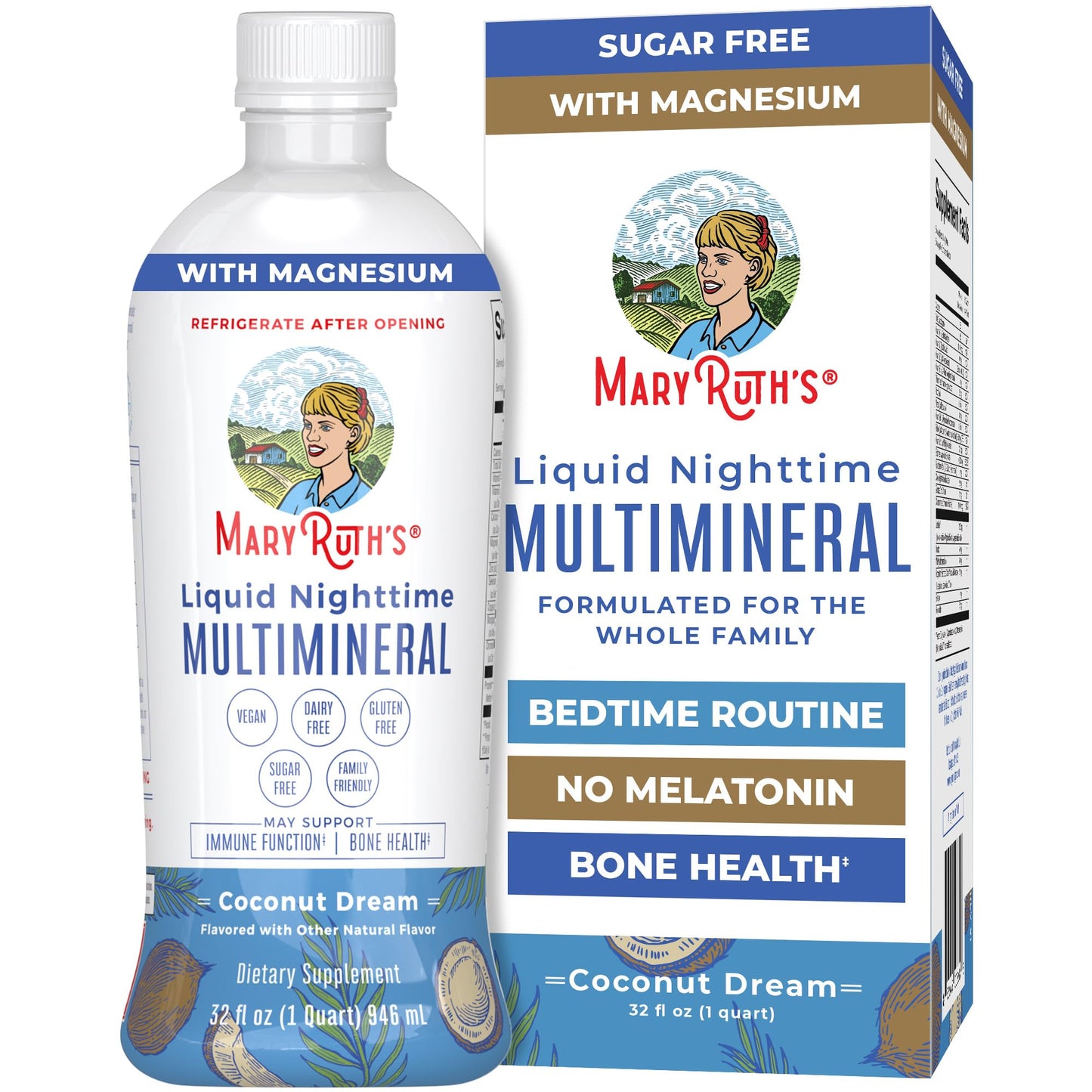 MaryRuth Organics Liquid Nighttime Multimineral | No Melatonin | Bedtime Routine | Magnesium Citrate | Calcium | Zinc | Vitamin D3| Available in 4 Flavors - Vegan | Sugar Free | Gluten Free | 32 Oz - Maple Wellness Supplements