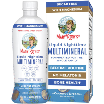 MaryRuth Organics Liquid Nighttime Multimineral | No Melatonin | Bedtime Routine | Magnesium Citrate | Calcium | Zinc | Vitamin D3| Available in 4 Flavors - Vegan | Sugar Free | Gluten Free | 32 Oz - Maple Wellness Supplements