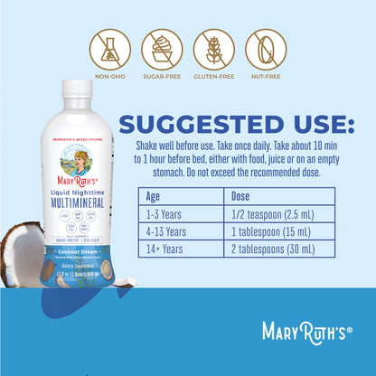 MaryRuth Organics Liquid Nighttime Multimineral | No Melatonin | Bedtime Routine | Magnesium Citrate | Calcium | Zinc | Vitamin D3| Available in 4 Flavors - Vegan | Sugar Free | Gluten Free | 32 Oz - Maple Wellness Supplements